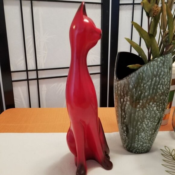 MCM Ceramic Red Siamese Cat Long Neck Kitty Figurine - Approx 13" tall - Picture 4 of 9